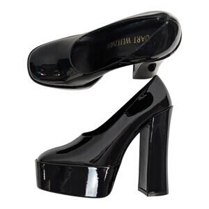 Stuart Weitzman Skyhi 145 Black Patent Platform Pump Size 9 NWOB